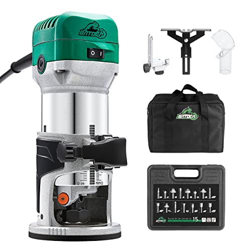 Batoca VS601E 1-1/4 HP Max Torque Router Tool for Woodworking, 6 Variable Speed Electric Palm Router with 15pcs Trim Router Bits for almost DIY Woodworking Projects