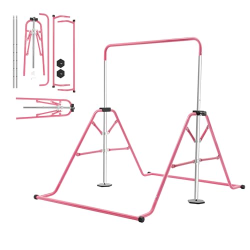 ROGONPDK Barre de Gymnastique pour Enfants, Barre de Gymnastique réglable en Hauteur, Barre Horizontale Pliable, Appareil d'entraînement, Gym à Domicile,...