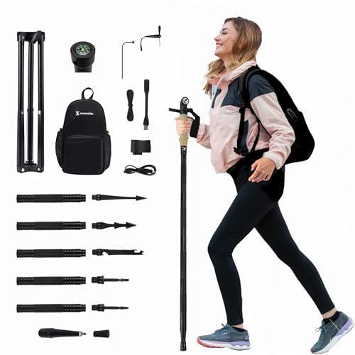 SmartstickX Collapsible Tactical Walking Stick with LED Light, USB Charging, Cork Grip, and Survival Tools – Aircraft Aluminum Trekking Pole for Hiking, Camping, Outdoors & Self Defense