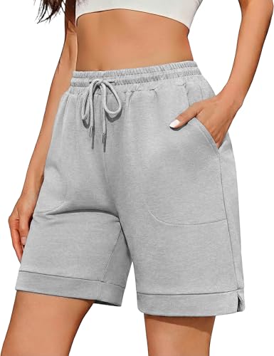 Aseniza Short Femme Coton Bermuda Sport Femme Short Baggy Femme Léger et Idéal pour la Randonnée et Le Sport Gris XL