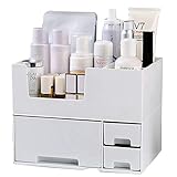 Yarlung Stackable Makeup Organizer with Drawers, Plastic Storage Box Countertop Display Case for Desk Sundry, Bathroom Vanity, Lipsticks, Cosmetic, White