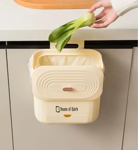 Image of House of Quirk Hanging Kitchen Trash Can With Lid, Open Lid Design, Kitchen Trash Can, Kitchen Cabinet Door Hanging ((White))