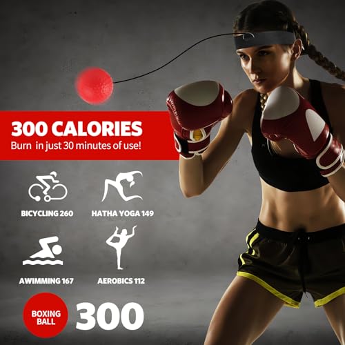 Image of MHYS Boxing Reflex Ball, Boxing Training Ball, Punch Training Ball with Headband, Punching Ball for Reaction Speed and Hand Eye Coordination Training (red)