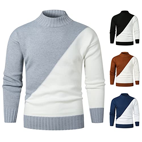 tuduoms Men's Color Block Slim Fit Tops Knitted Thermal Turtleneck Pullover Sweater Long Sleeve Jumper Tops Fashion Knitwear