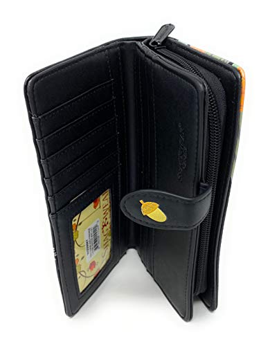 Shag Wear Raccoon Large Wallet for Women and Teen Girls Vegan Faux Leather Black 7"3