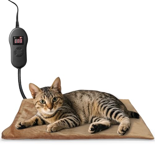 NAMOTEK Pet Heating Pad Adjustable Temperature with Timer, Waterproof Heated Mat with Chew Resistant Cord, Auto Power-Off Electric Indoor Pet Heat Pad for Dogs and Cats