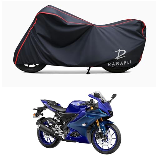 Image of Waterproof Bike Body Cover Compatible for | Yamaha R15 V4 Racing | Taffeta Fabric, Red Piping Design, Bottom Elastic Fit | Dustproof, Sun UV & Rain Protection for All Bikes