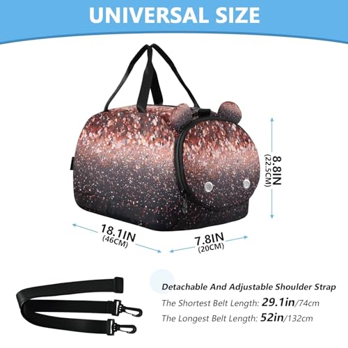 YETTASBIN Sport Travel Duffel Bag for Girls Boys, Glitter Print Large Waterproof Weekender Overnight Bag, Detachable Shoulder Strap Gym Bag with Shoe Compartment & Wet Pocket3