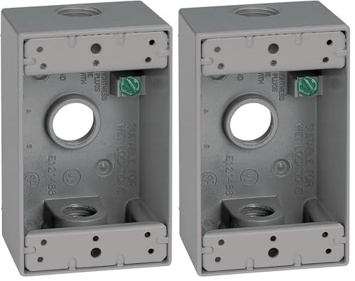 Image of Sigma Engineered Solutions 14250 Metal Electrical Outlet Box, Weatherproof, Easy Mount Plug and Receptacle Protector, Gray, (3) 1 /2-Inch Holes, 1 Gang Box (Pack of 2)