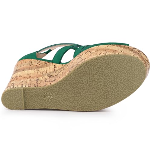 Allegra K Allegra K Women's Platform Peep Toe Cutout Caged Cork Green Wedge Heel Sandals 8.5 m US