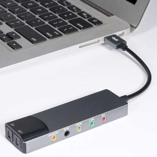 Image of 6 in 1 Portable Multi-Functional USB External Sound Card with SPDIF Optical Output, AC-3 for 7.1 & 5.1 Channel Audio Surround Sound, 48KHz Sampling,Supports AES /EBU, IEC60958, S /PDIF