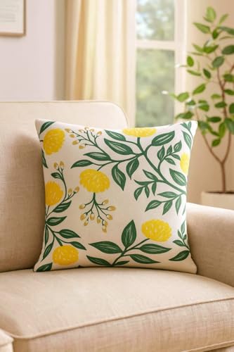 Amaze ATTIRESJute Cushion Cover 18x18 Inch – Set of 2 Decorative Throw Pillow Covers for Sofa, Couch or Bed – Designer Printed Square Cushion Covers – Home Decor (White)