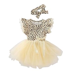 Gyratedream Baby Meisjes Zomer O-hals Luipaard afdrukken Korte mouw Mesh Prinses Jurk Hoofdband Tweedelige Kit voor 9…
