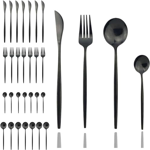 El Mejor Listado de Tenedor-cuchara que Puedes Comprar On-line. 42 SOYTO Juego de cubiertos de acero inoxidable de 24 piezas, Cuchara,Cuchillo, Cuchara, Set de cubiertos para 6 personas, Aptas para el lavavajillas (Negro)