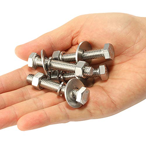 Image of M8-1.25 x 60mm Hex Head Bolts, Hex Nuts, Extra-Large and Thick Flat & Lock Washers, Fully Threaded, 304 Stainless Steel, 8 Sets