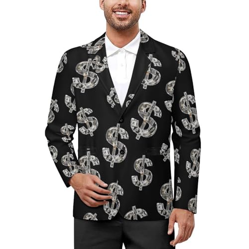 U.S. Dollar Sign Diamond Men's Suit Jacket 2 Button Lapel Blazers Business Coat Tuxedo for Wedding Dinner