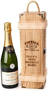 Personalised Wine Box Bottle Gift Box Vintage Chest Birthday Champagne Bottle Gift Box Wooden Wine Box Prosecco Women Her Men 21st 30th 40th 50th 60th (Box only)