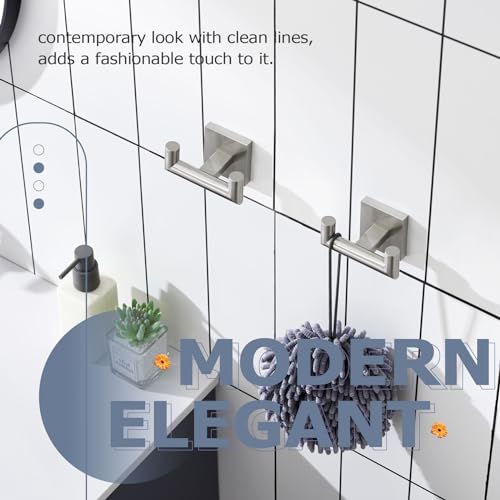 Image of KOKOSIRI Robe Hook Bathroom Double Towel Coat Hooks for Bath Kitchen Wall Mounted, 2 Pack Brushed Nickel Stainless Steel B1015BR-P2