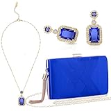Jadive 3 Pcs Clutch Purses for Women Handbag Evening Purses Bag for Wedding Vintage Banquet Handbag Earrings Necklace Set(Blue)