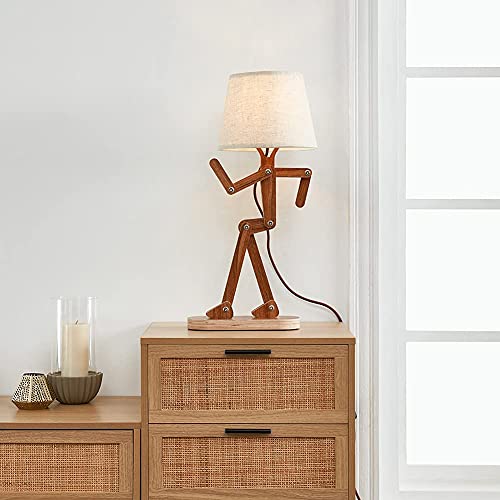 Hroome Novelty Table Lamp For Kids Bedside Bedroom Reading - Cool Wood Creative Swing Arm Design Chic Desk Light For Boys Girls Room Dorm Farmhouse - Bulb Included (Walnut) #TOP3