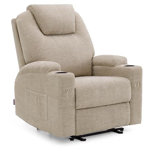 M MCombo Elektrisch Relaxsessel Massagesessel Fernsehsessel Liegefunktion Vibration Heizung 7061 neues Modell (Beige-Stoff)