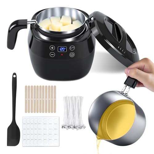 Yuning Fusore di Cera per Realizzare Candele, 1L Fonditore di Cera Elettrico,Kit per la Creazione di Candele con Sciogli cera Elettrica,Stoppino,Adesivo per Stoppini,Centraggio,Cucchiaio per Mescolare