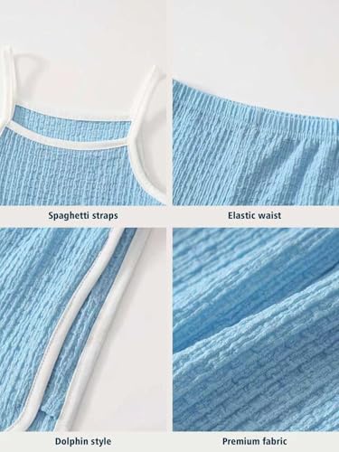 Image of Girls Summer Clothes 4 Piece Cute Outfits Cami Tank Top and Dolphin Shorts Sets for Kid Casual, Dance, Beach