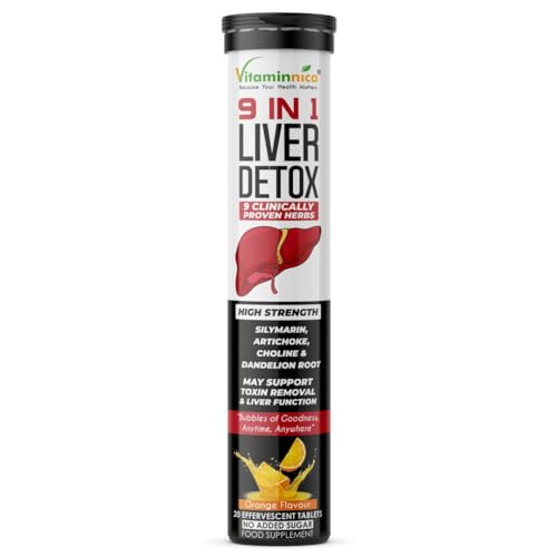 Vitaminnica 9-in-1 Liver Detox - 20 Effervescent Tablets - Orange Flavour | Advanced Liver Cleanse & Support Formula with Silymarin, Dandelion, Turmeric & More | Promotes Detox, Digestion & Energy