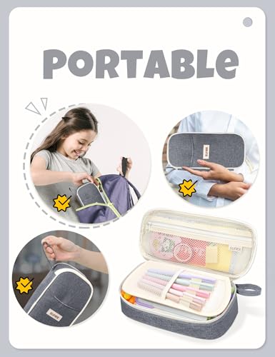 Image of SUNEE Cute Pencil Case, Aesthetic Pen Pouch, Colored Large Pencil Bag with Zipper, Kawaii Stationery Storage and Organizer, School Supplies for Teen and Adult Girls, Gray