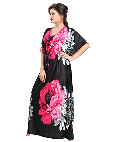 Image of Noty Women's Kaftan Nighty | Serena Fabric | Floral Print Maxi | Short Sleeves | V Shaped Neck