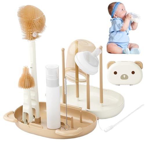 6 en 1 El kit de limpiador de botellas de viaje incluye cepillo de biberón de silicona, cepillo de paja, pezón, rejilla de secado, dispensador de jabón y caja de almacenamiento, bebé portátil Es