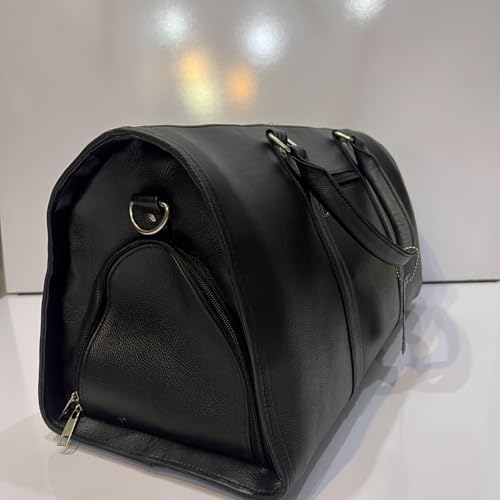 Voyager Cowhide Leather Duffel Bag – Travel & Gym Bag in Medium and Large (Dark Brown, Caramel Brown, Black). (Black, Large)3