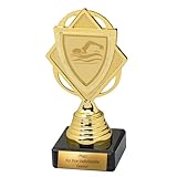 eberin – Pokale & Medaille mit Schwimm-Motiv inkl. Gravur – Schwimmwettkampf-Auszeichnung für Kinder & Vereine – einzeln oder im 3er Set erhältlich (Pokal Marmorsockel)