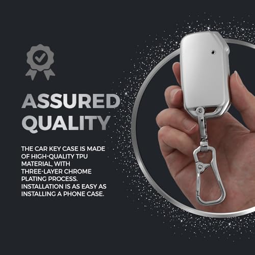 Image of Keyzone DTPU Key Cover & Alloy Keychain for Kia Carens Seltos, Sonet 2023 Onwards, 3 Button Smart Key (Silver)