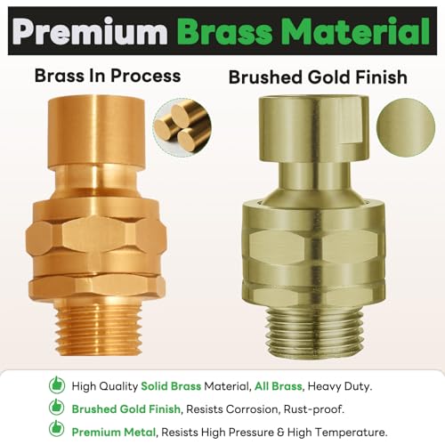 Shower Head Swivel Ball Adapter Brass Adjustable Shower Arm Connector Universal Showering Component Shower Arm Extension- Brushed Gold
