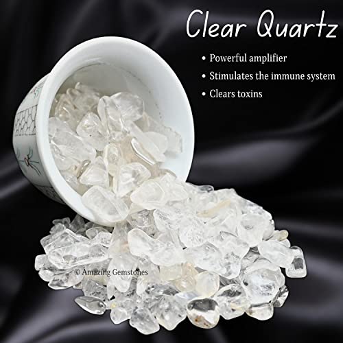 Image of Amazing Gemstone Clear Quartz Crystal Chips and Tiny Crystals for Aquarium Gravel - Bulk Fish Tank Gravel, Small Tumbled Stone Chips and Tiny Crystals for Decoration (Natural AAA Grade Gemstones)
