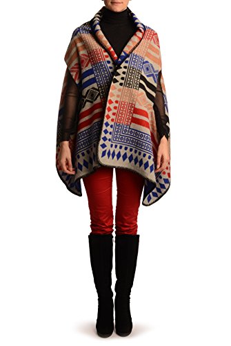 Poncho gris femme aztèque LissKiss cape wrap drapée taille unique plaid chaud épaule et buste