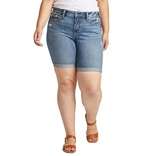Silver Jeans Co. Women's Plus Size Avery Bermuda Shorts, Distressed Dark Indigo Wash, 18W X 10L