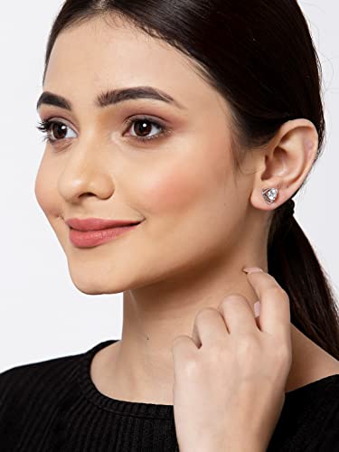 Image of CLARA 925 Sterling Silver Stud Earrings | Platinum Plated | Daily Wear |Gift for Women and Girls