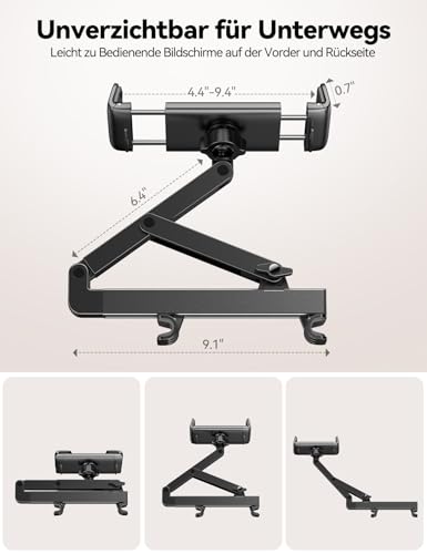 JOYROOM Tablet Halterung Auto [Stabilisierende dreieckige Struktur] iPad Halterung Auto mit Doppeltem Gestänge Klapparm Tablet Halterung Auto Kopfstütze für iPad/Switch/Phone 4.7-13 Bildschirm Geräte