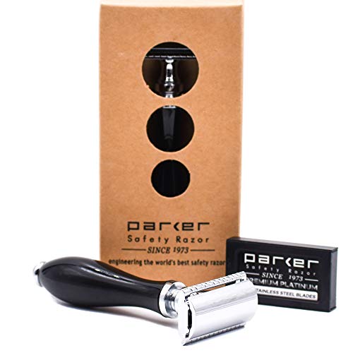 Parker Safety Razor 111 B Three-Piece Double Edge Razor Parker with Ebony Black Heavyweight Handle â€“ Includes 5 Premium Parker Premium Platinum Safety Razor Blades for a Barbershop Quality Shave