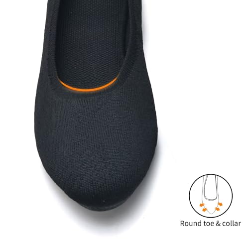 Image of Puxowe Women's Ballet Flats Breathable Knit Slip On Comfortable Round Toe Walking Shoes with Arch Support Insole for Work