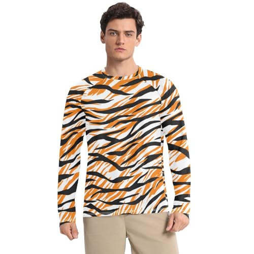 Black Orange White Leopard Sun Shirts UPF 50+ UV Sun Protection Long Sleeve Rash Guard Men Quick Dry Fishing T-Shirts, Medium