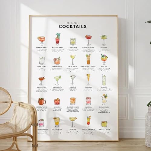 Klassische Cocktails Poster Küche Wand Kunst Bild Leinwand Malerei Cocktail Getränke Menü Drucke Wohnzimmer Home Bar Dekor 30X40Cm Kein Rahmen