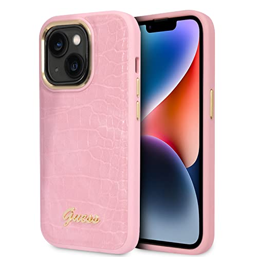 Guess Coque pour iPhone 14 Plus Motif Croco Rose Coque de pr
