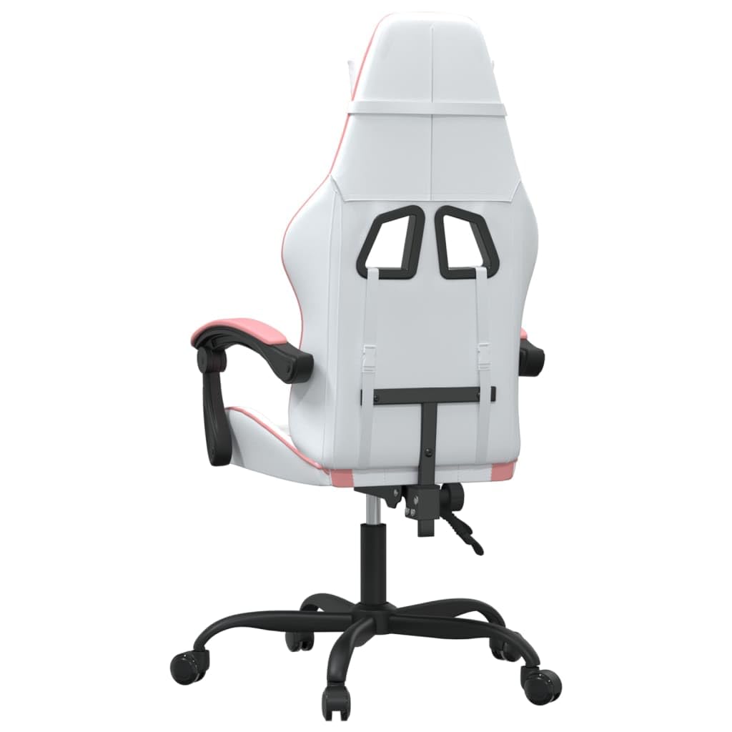Gaming-Stuhl Weiß Rosa Kunstleder mit Wippfunktion und Lenden Nacken Kissen Ergonomisch, Drehbar, Verstellbare Rückenlehne, Fußstütze, für Homeoffice, Jugend, PC, Esport, bequem