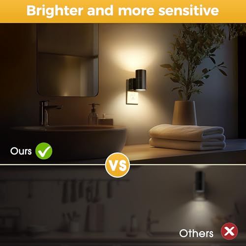 Image of L LOHAS LED Night Light, Automatic Night Lights Plug into Wall, 2 Pack Nightlights with Light Sensor, 3000K Soft White 0-100LM Dimmable Modern Nightlight for Kids Bedroom Hallway