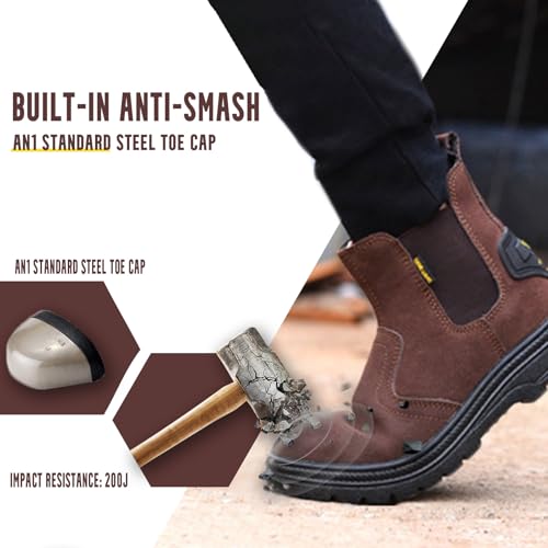 Steel Toe Work Boots for Men Slip Resistant Welding Work Boots Slip-on Safety Shoes for Industrial Construction3