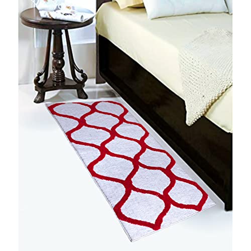 Image of Anti Skid Bedside Runner Carpet | Mat for Bedroom, Living Room, Floor and Home Decor (White-Red, 2x5)