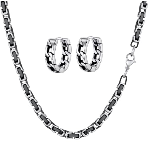 PROSTEEL-US PROSTEEL Byzantine Chain Necklace/Small Hoop Earrings for Men